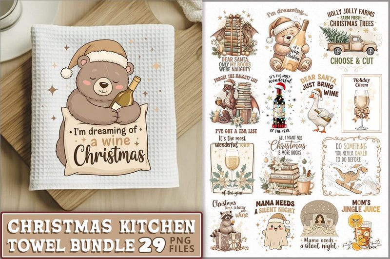 Christmas Kitchen Towel PNG Bundle Sublimation Shetara Begum 
