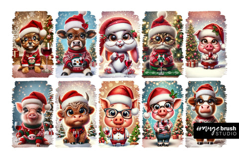Christmas Kitchen Towel Sublimation Bundle, Funny Animals Sublimation OrangeBrushStudio 