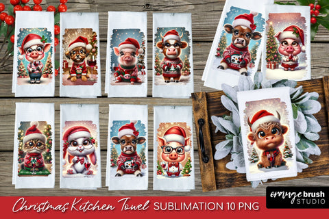 Christmas Kitchen Towel Sublimation Bundle, Funny Animals Sublimation OrangeBrushStudio 