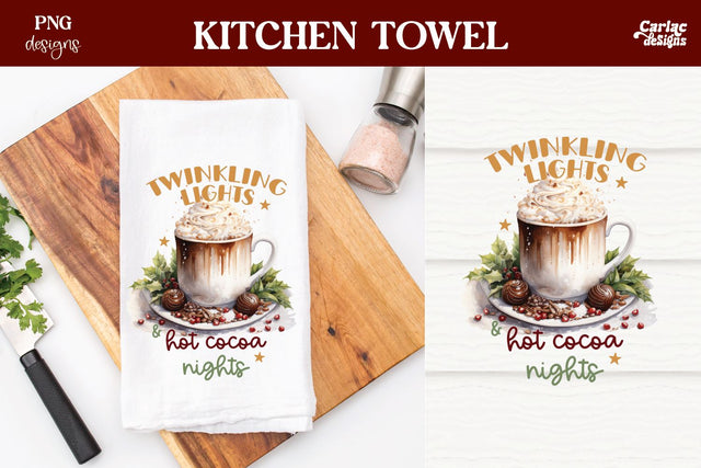 Christmas Kitchen Towel Sublimation | Hot Cocoa PNG Sublimation Carla C Designs 