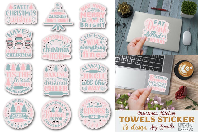 Christmas Kitchen Towels Sticker SVG Bundle SVG Angelina750 