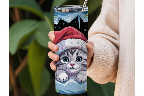 Christmas Kitten 20oz Tumbler Wrap Sublimation DesignSVG 