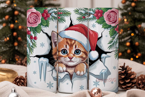 Christmas Kitten 20oz Tumbler Wrap Sublimation DesignSVG 