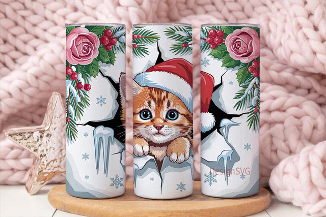 Christmas Kitten 20oz Tumbler Wrap Sublimation DesignSVG 