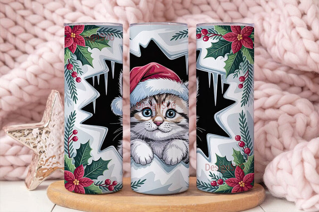 Christmas Kitten 20oz Tumbler Wrap Sublimation DesignSVG 