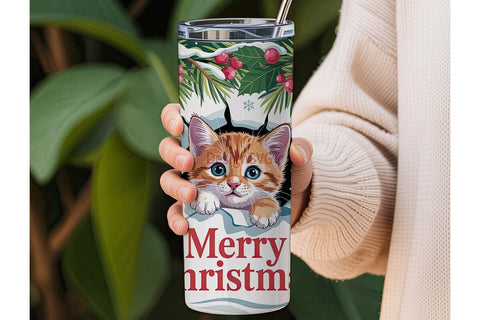 Christmas Kitten 20oz Tumbler Wrap Sublimation DesignSVG 
