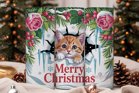 Christmas Kitten 20oz Tumbler Wrap Sublimation DesignSVG 