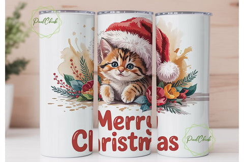 Christmas Kitten 20oz Tumbler Wrap Sublimation PixelChick 