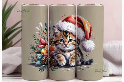 Christmas Kitten 20oz Tumbler Wrap Sublimation PixelChick 