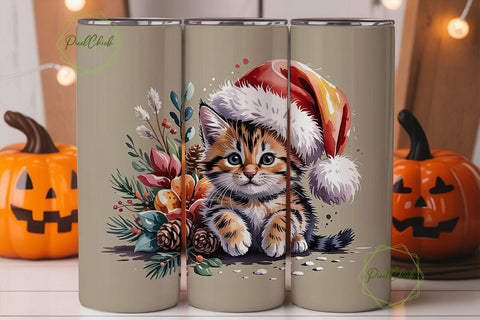 Christmas Kitten 20oz Tumbler Wrap Sublimation PixelChick 