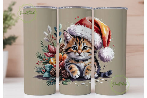 Christmas Kitten 20oz Tumbler Wrap Sublimation PixelChick 