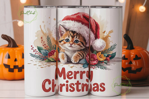 Christmas Kitten 20oz Tumbler Wrap Sublimation PixelChick 