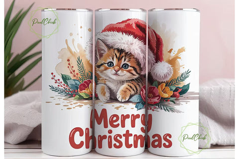 Christmas Kitten 20oz Tumbler Wrap Sublimation PixelChick 