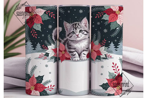Christmas Kitten 20oz Tumbler Wrap Sublimation sassyprint 
