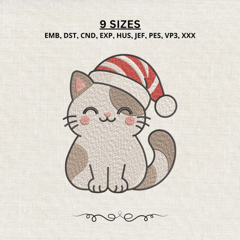Christmas Kitten Embroidery Design – Cute Cat Santa Hat Christmas Machine Embroidery File Embroidery/Applique DESIGNS PatternFeed8 