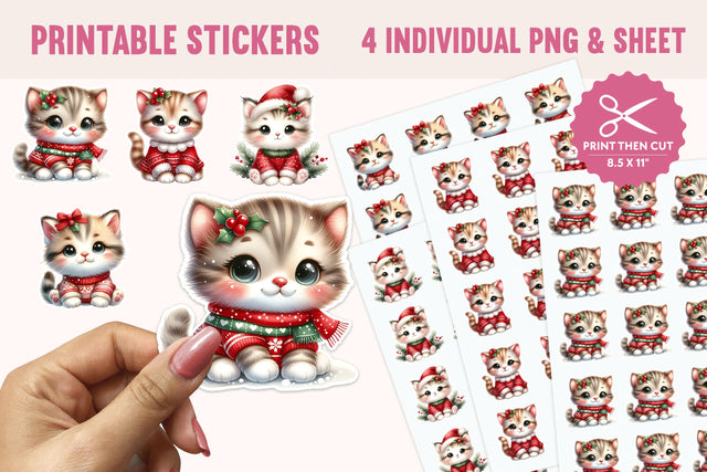Christmas Kitten Stickers – 4 PNGs Sublimation BijouBay 