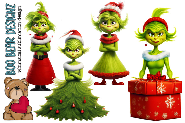 Christmas Lady Grinch Clipart Sublimation Boo Bear Designz 