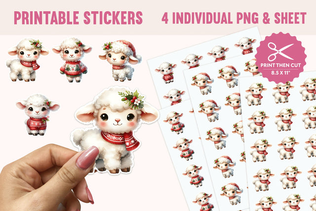 Christmas Lamb Stickers – 4 PNGs Sublimation BijouBay 