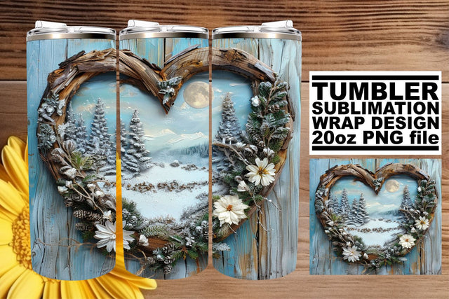 Christmas Landscape 3D Heart Frame Tumbler Wrap 20oz Sublimation afrosvg 