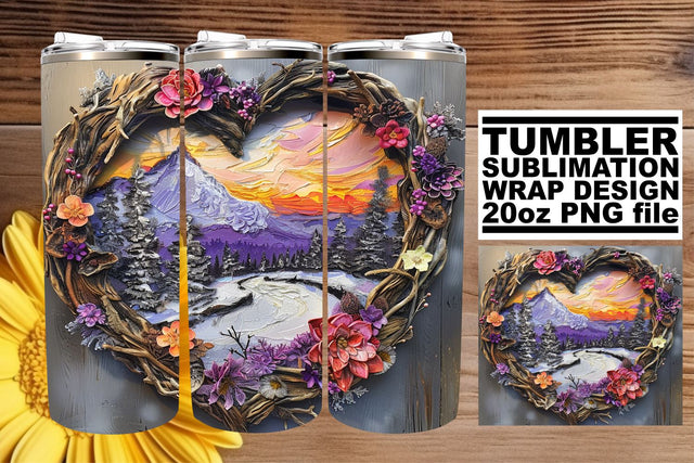 Christmas Landscape 3D Heart Frame Tumbler Wrap 20oz Sublimation afrosvg 