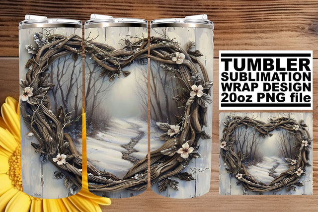 Christmas Landscape 3D Heart Frame Tumbler Wrap Sublimation Sublimation afrosvg 