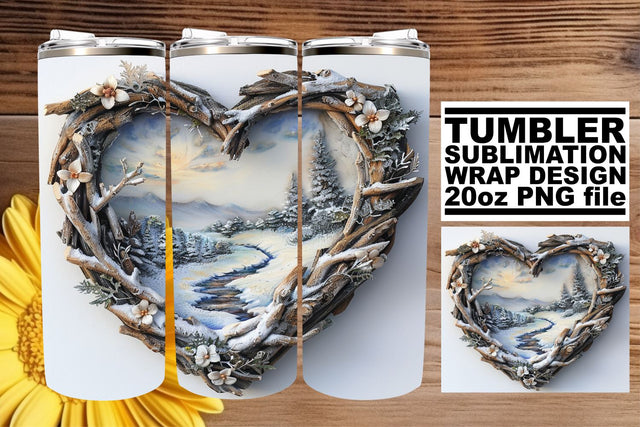 Christmas Landscape 3D Heart Frame Tumbler Wrap Sublimation Sublimation afrosvg 