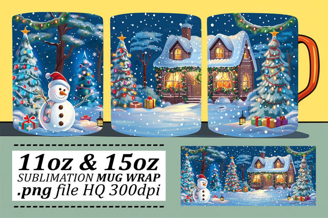Christmas Landscape Mug Wrap Design for 11oz & 15oz Sublimation Mugs Sublimation afrosvg 