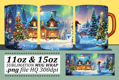 Christmas Landscape Mug Wrap for Sublimation - Winter Design 11oz & 15oz Sublimation afrosvg 