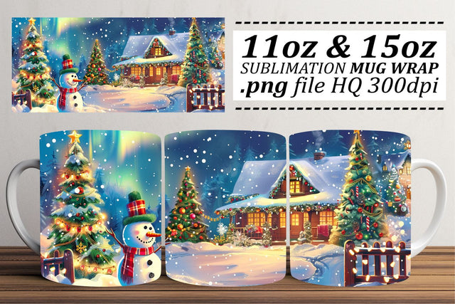 Christmas Landscape Mug Wrap for Sublimation - Winter Scene 11oz & 15oz Sublimation afrosvg 