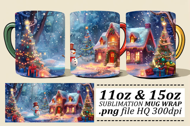 Christmas Landscape Mug Wrap for Sublimation - Winter Wonderland 11oz & 15oz Sublimation afrosvg 