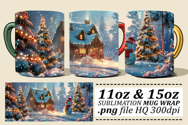 Christmas Landscape Mug Wrap Sublimation for 11oz & 15oz - Festive Design Sublimation afrosvg 