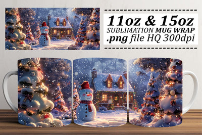 Christmas Landscape Mug Wrap Sublimation - Holiday Scene 11oz & 15oz Sublimation afrosvg 