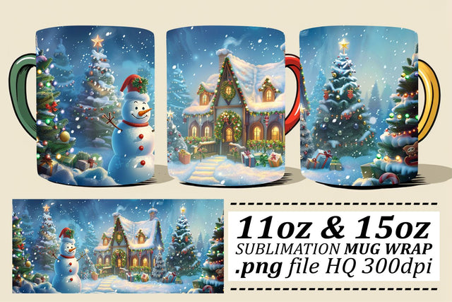 Christmas Landscape Sublimation Mug Wrap - Fits 11oz & 15oz Mugs Sublimation afrosvg 