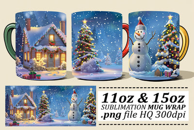 Christmas Landscape Sublimation Mug Wrap - Winter Scene for 11oz & 15oz Sublimation afrosvg 