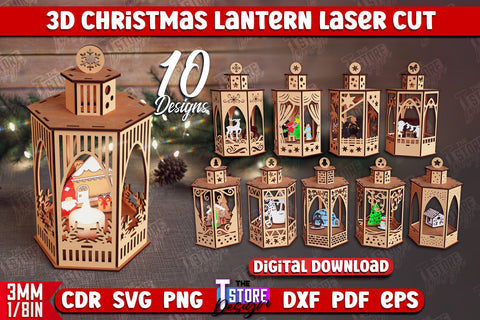 Christmas Lantern Bundle | 3D Shadow Lantern | Christmas Decor | Holiday | Shadow Scene | Christmas Scene Candle Holder | CNC File SVG The T Store Design 