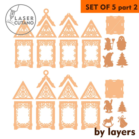 CHRISTMAS LANTERN BUNDLE Multilayer Templates, Home Decor, Wood Cut Files SVG LaserCutano 