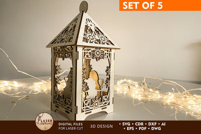 CHRISTMAS LANTERN BUNDLE Multilayer Templates, Home Decor, Wood Cut Files SVG LaserCutano 