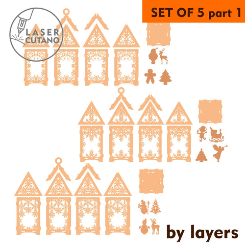 CHRISTMAS LANTERN BUNDLE Multilayer Templates, Home Decor, Wood Cut Files SVG LaserCutano 