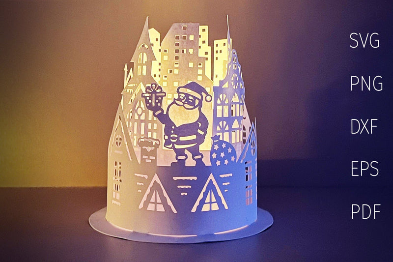 Christmas lantern svg, paper lantern template with Santa SVG Digital Rainbow Shop 