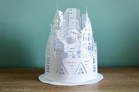 Christmas lantern svg, paper lantern template with Santa SVG Digital Rainbow Shop 