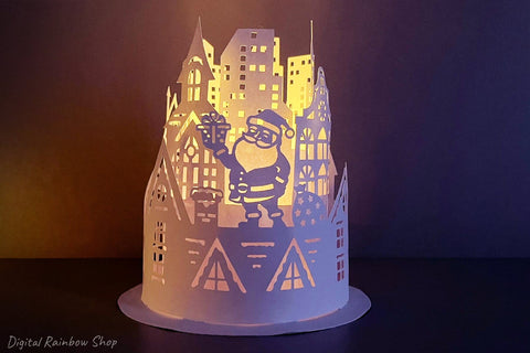 Christmas lantern svg, paper lantern template with Santa SVG Digital Rainbow Shop 