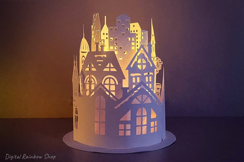 Christmas lantern svg, paper lantern template with Santa SVG Digital Rainbow Shop 