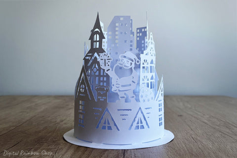 Christmas lantern svg, paper lantern template with Santa SVG Digital Rainbow Shop 