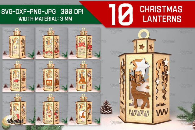 Christmas Lanterns Laser Cut Bundle. Christmas Decor SVG SVG Evgenyia Guschina 