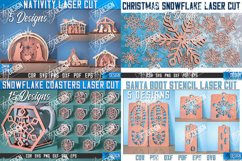 Christmas Laser Cut Mega Bundle SVG | Christmas Laser Cut SVG | Xmas Laser Cut | Personalized Christmas Gifts SVG Fly Design 