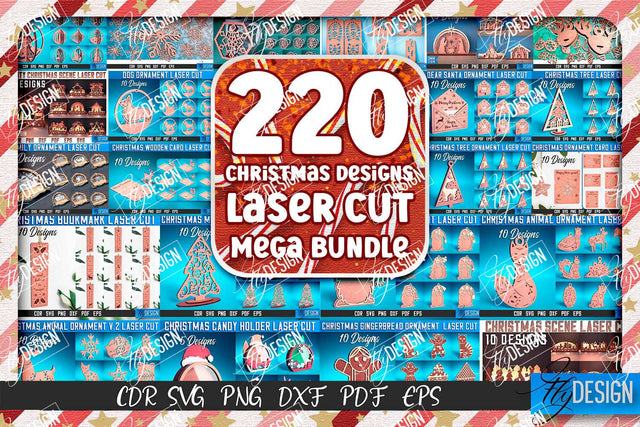 Christmas Laser Cut Mega Bundle SVG | Christmas Laser Cut SVG | Xmas Laser Cut | Personalized Christmas Gifts SVG Fly Design 