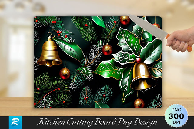 Christmas leaf and Golden Bell Cutting Board Sublimation Regulrcrative 