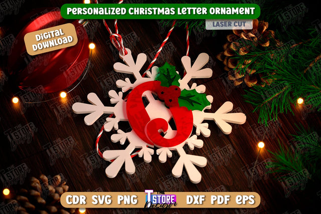 Christmas Letter Ornament Laser Cut | Christmas Tree Toy | Snowflake | Monogram | Personalized Hanging Tree Toy | CNC File SVG The T Store Design 