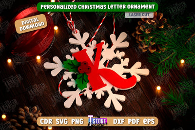 Christmas Letter Ornament Laser Cut | Christmas Tree Toy | Snowflake | Monogram | Personalized Hanging Tree Toy | CNC File SVG The T Store Design 