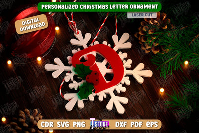 Christmas Letter Ornament Laser Cut | Christmas Tree Toy | Snowflake | Monogram | Personalized Hanging Tree Toy | CNC File SVG The T Store Design 